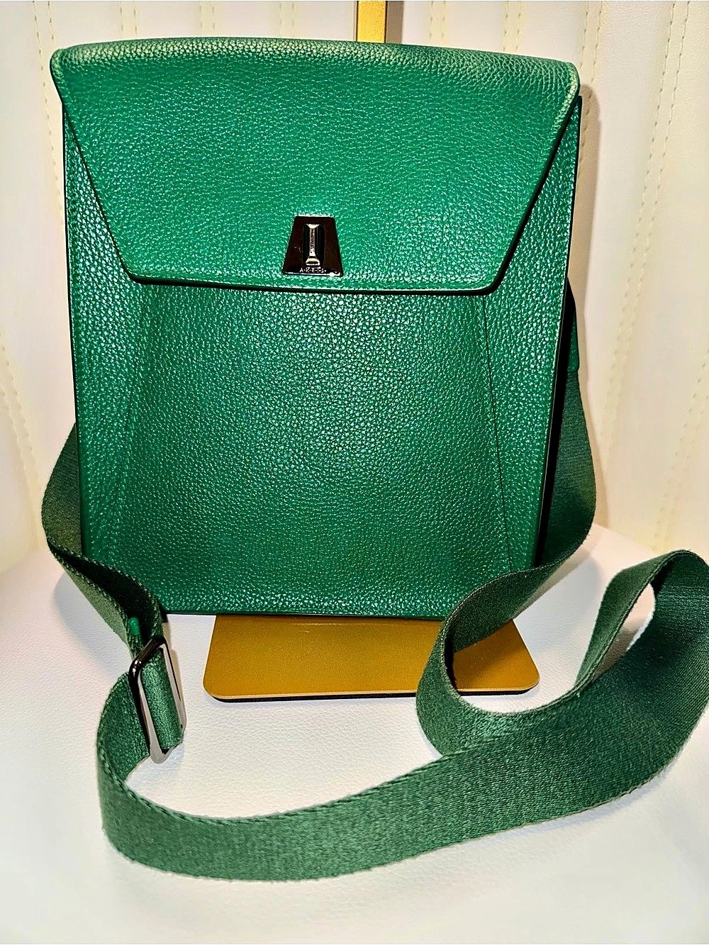 Akris Small Anouk Calfskin Leather Crossbody Bag in Aloe Green
